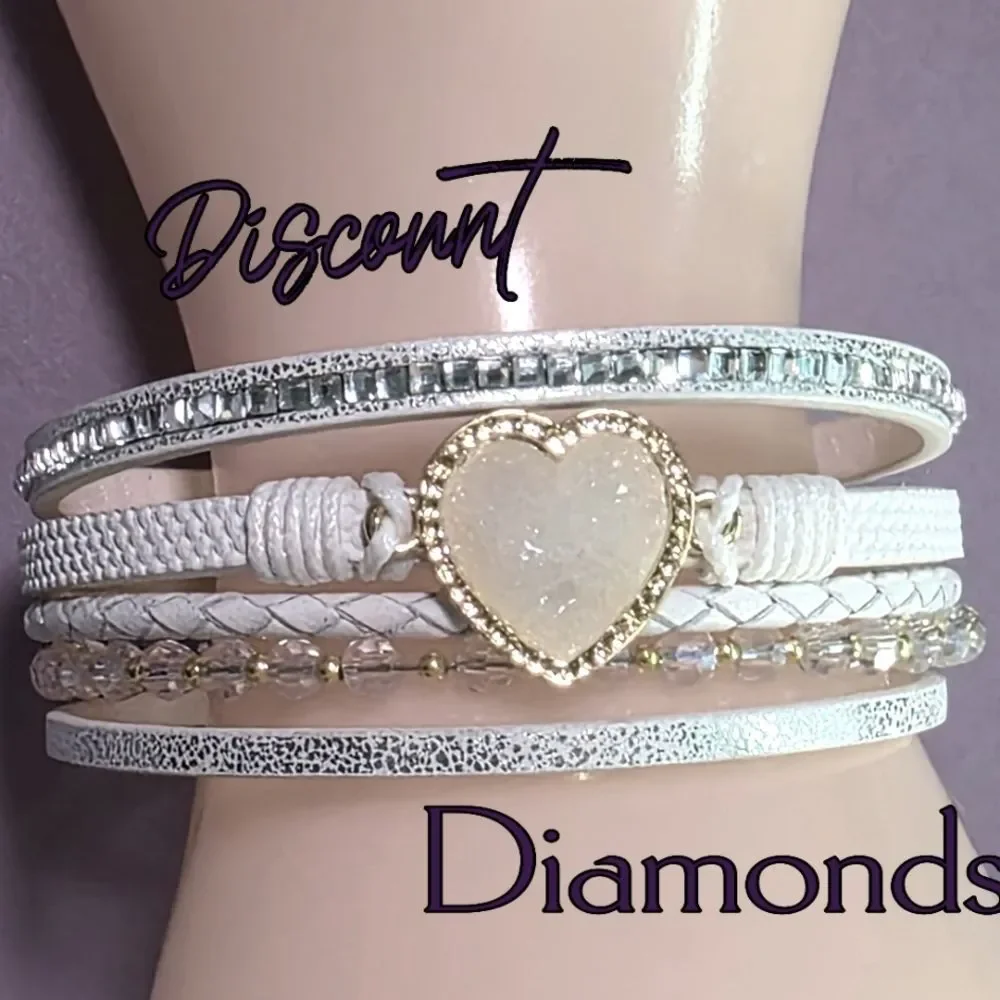 Women's Heavenly Heart White Leather Bracelet with Gold Plating